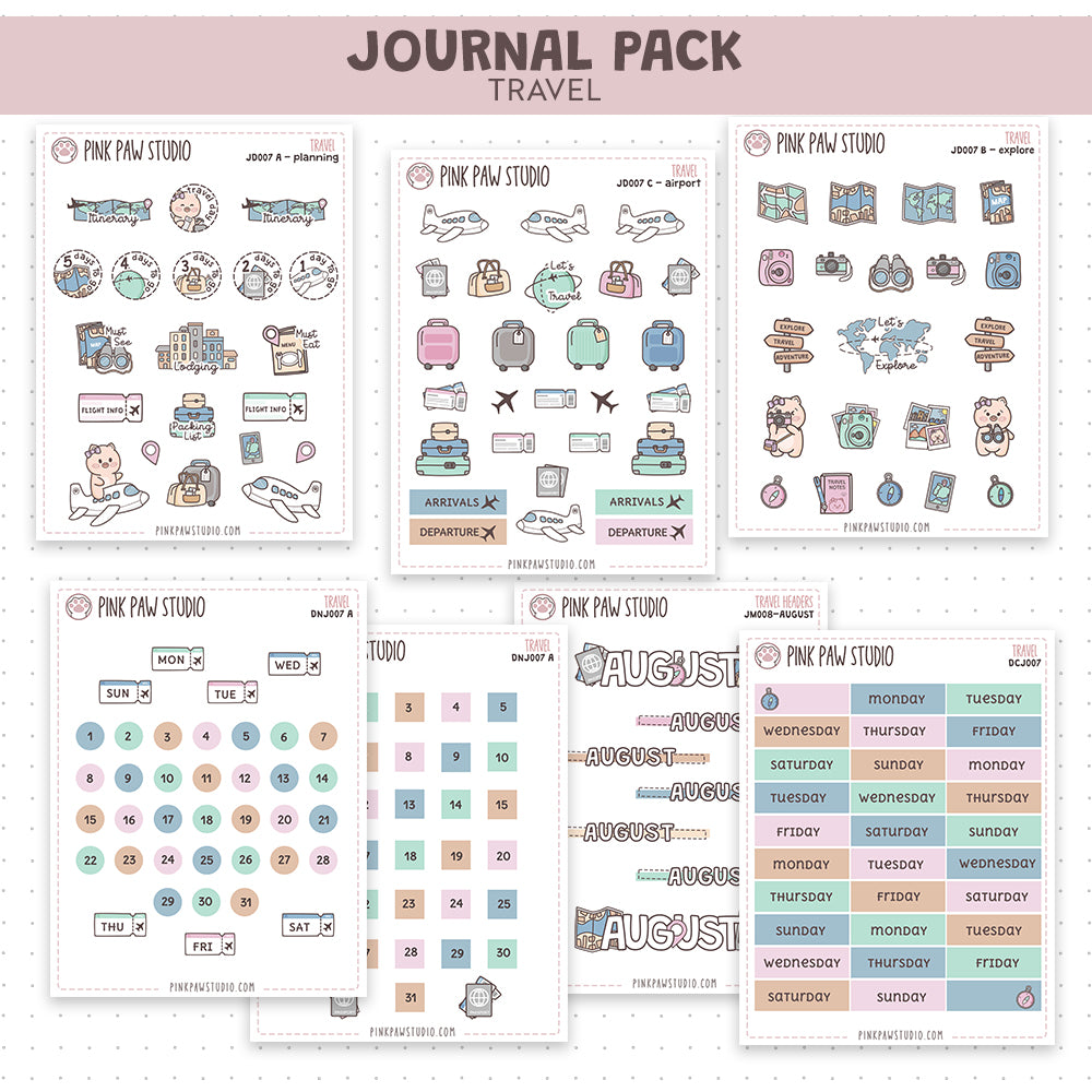 Paquete de pegatinas de viaje para diario